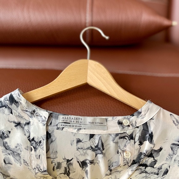 All Saints 100% Silk Floral Print Helle Dazzle Shirt Dress ~ Size 8 - Picture 5 of 9